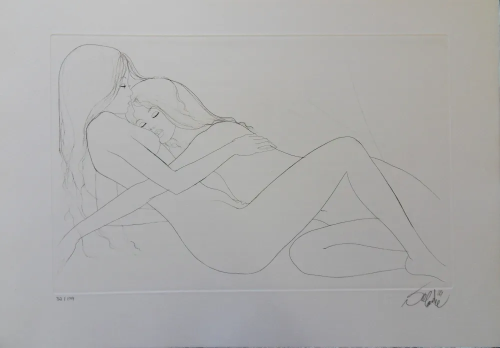 Incisione Valadie - Endormies l'une contre l'autre