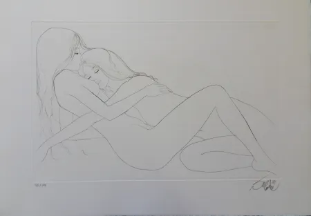 Incisione Valadie - Endormies l'une contre l'autre