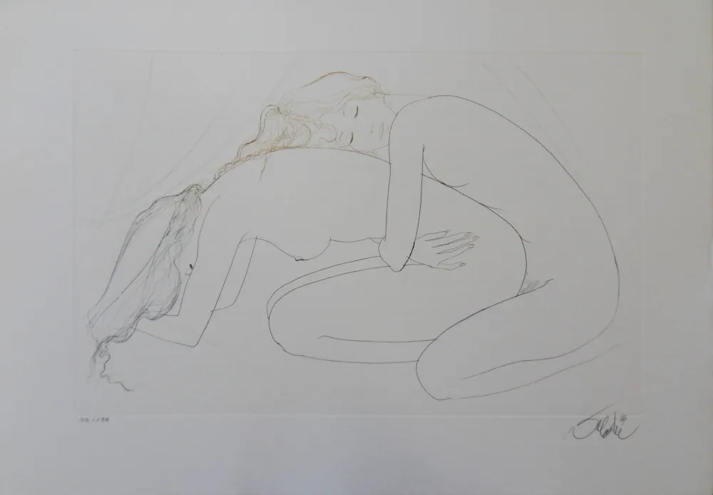 Incisione Valadie - Les amantes blotties l'une contre l'autre