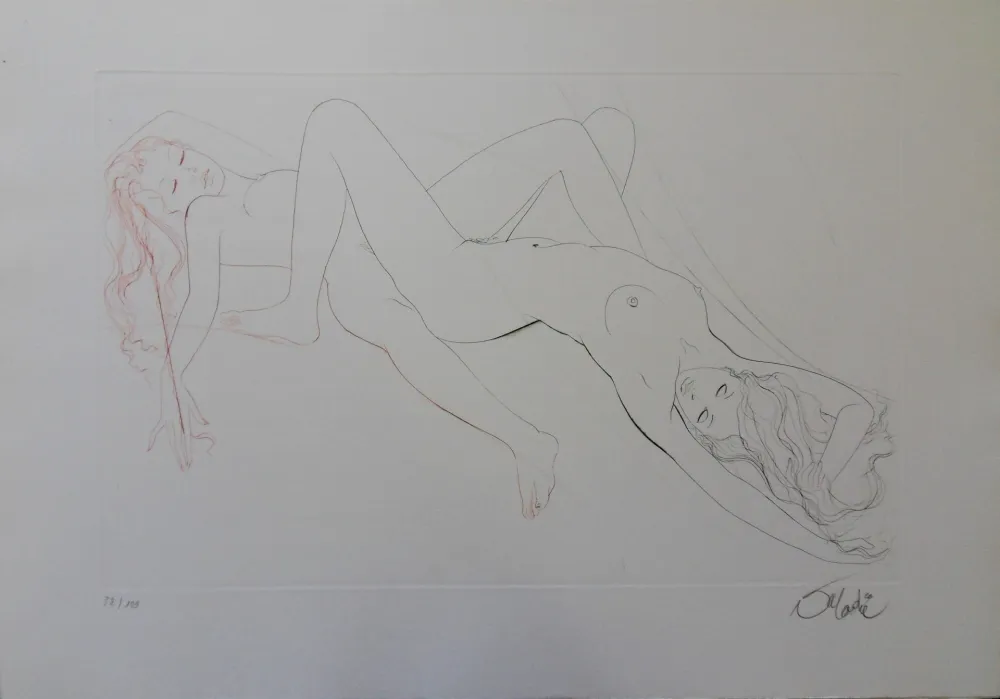 Incisione Valadie - Les amantes, plaisir partagé