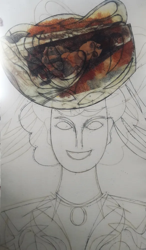 Acquaforte E Acquatinta Valdés - Cabeza con sombrero III