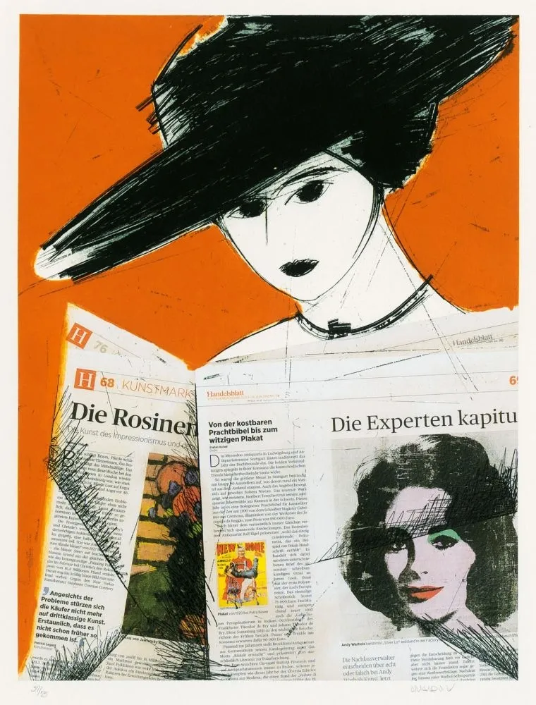 Acquaforte Valdés - Mujer con periodico- Warhol