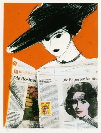 Acquaforte Valdés - Mujer con periodico- Warhol