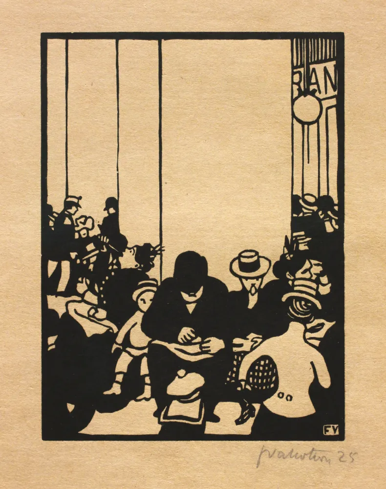 Incisione Su Legno Vallotton - Cinq heures (L'Éxposition universelle)