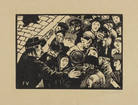 Incisione Su Legno Vallotton - La Foule à Paris 