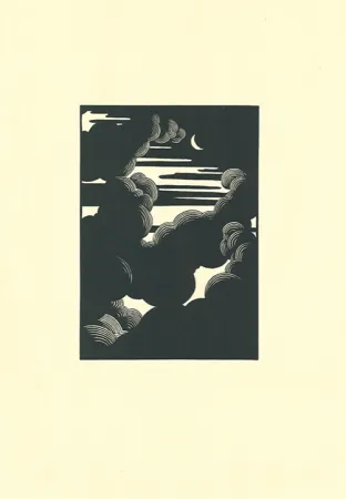 Incisione Su Legno Vallotton - Wolken / Nuages (Clouds)