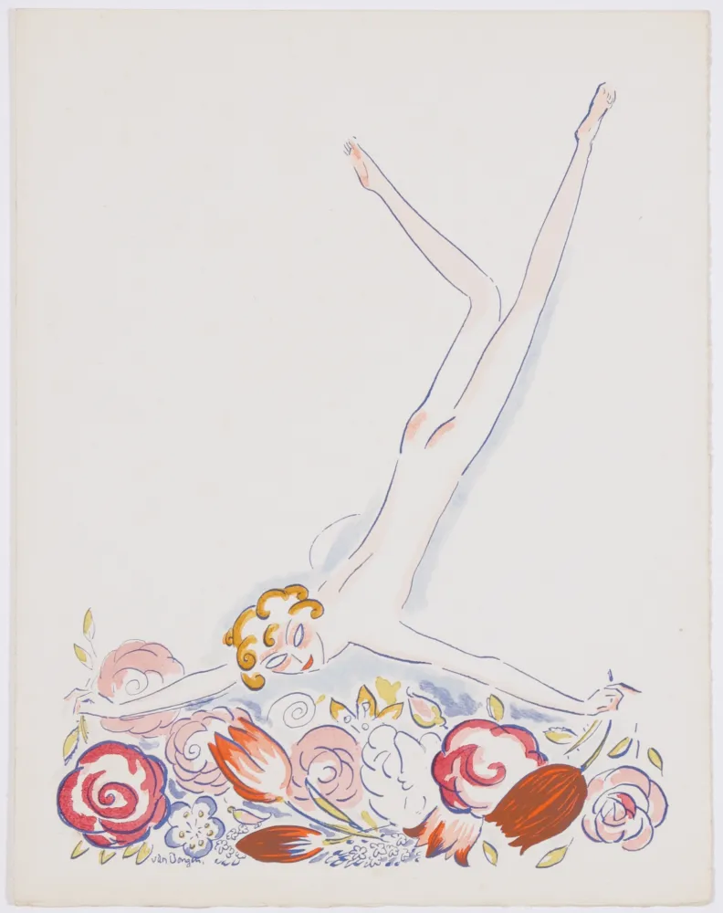 Pochoir Van Dongen - Fille au Fleurs