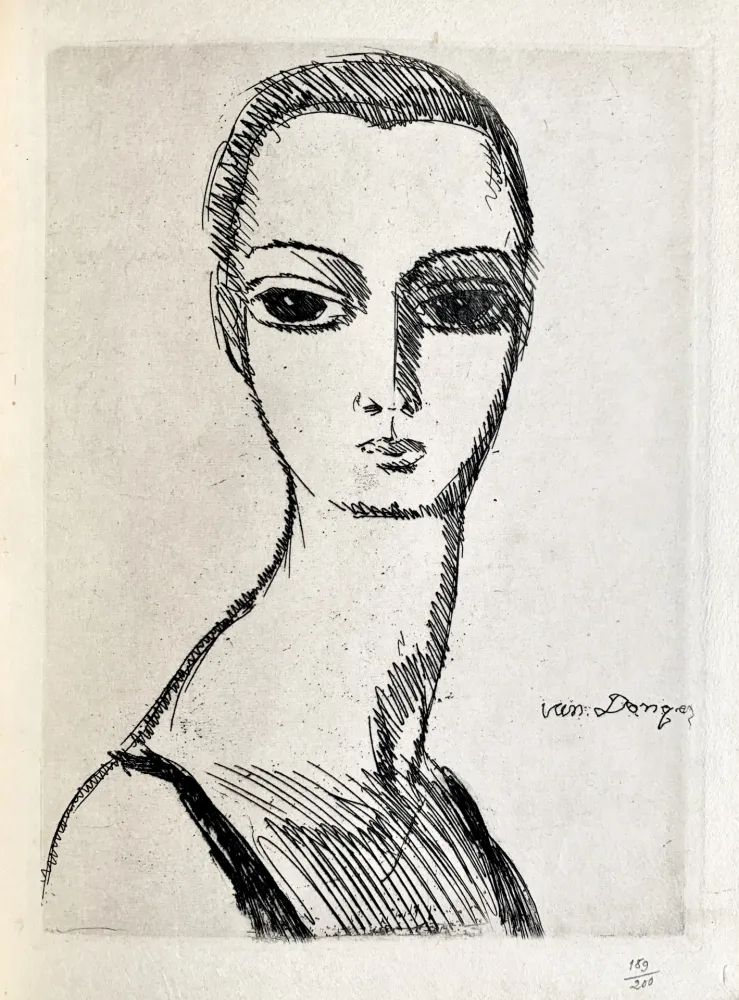 Incisione Van Dongen - Girl with swans neck