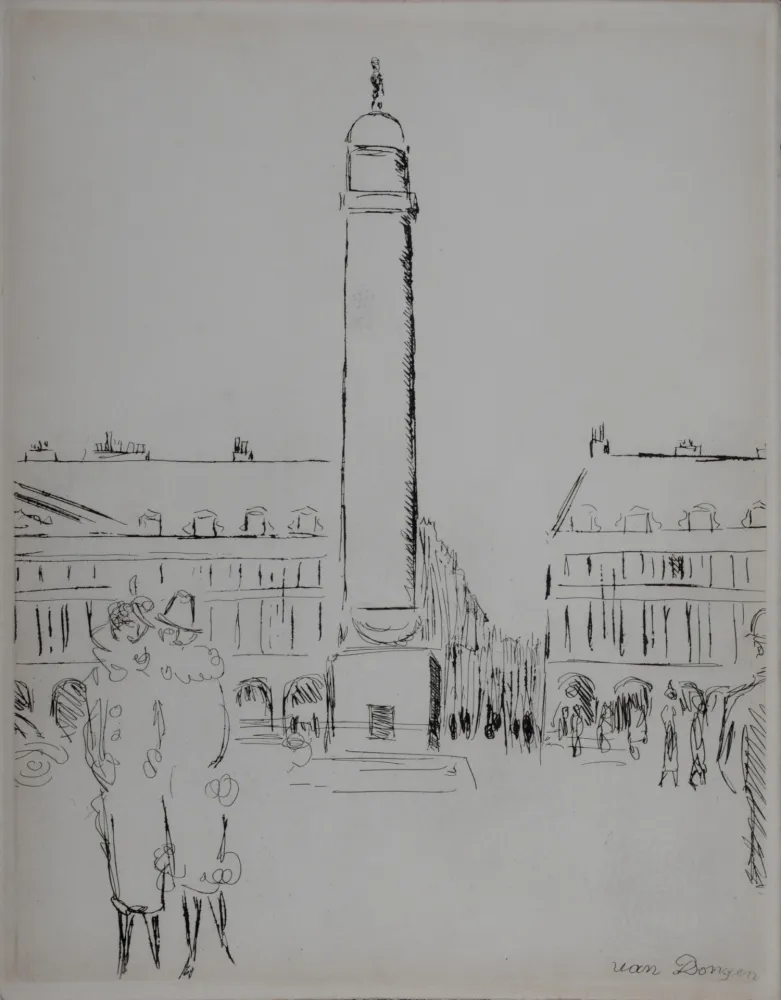 Incisione Van Dongen - Paris 1937 : Place Vendôme, 1937