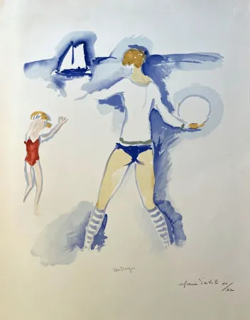 Litografia Van Dongen - Woman and Child Playing on the Beach