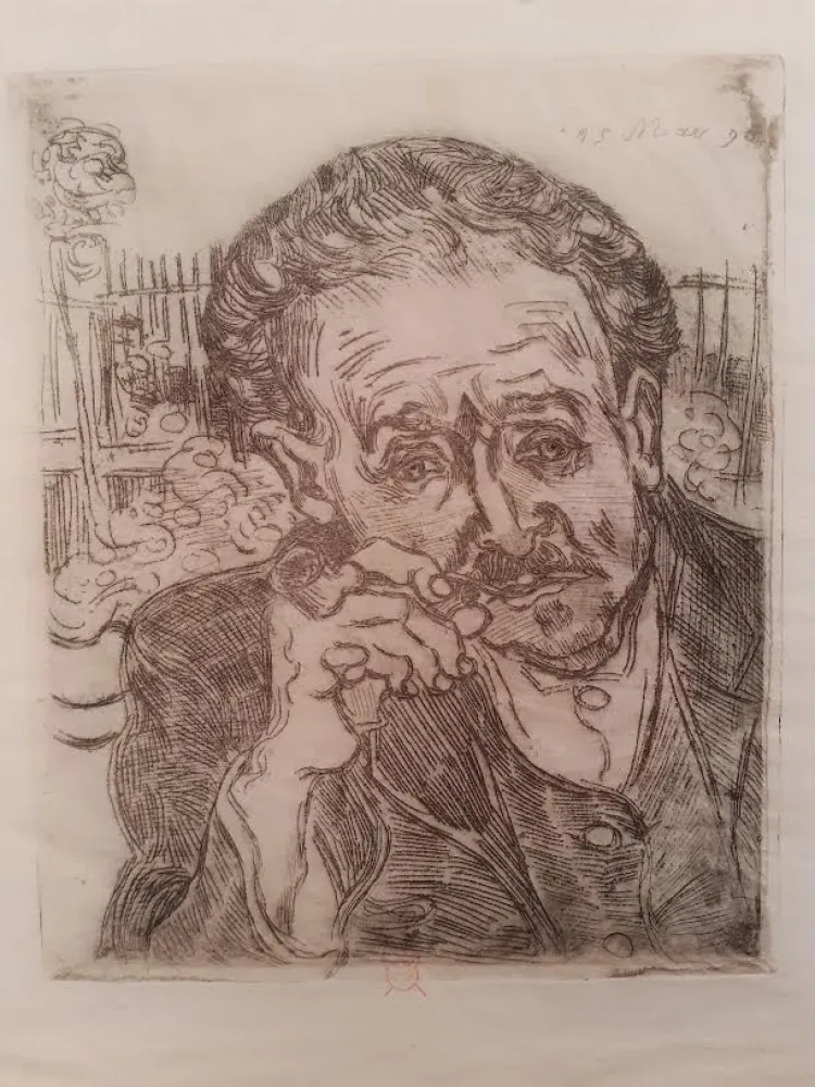 Acquaforte Van Gogh - L'homme a la pipe (Portrait du Docteur Gachet)