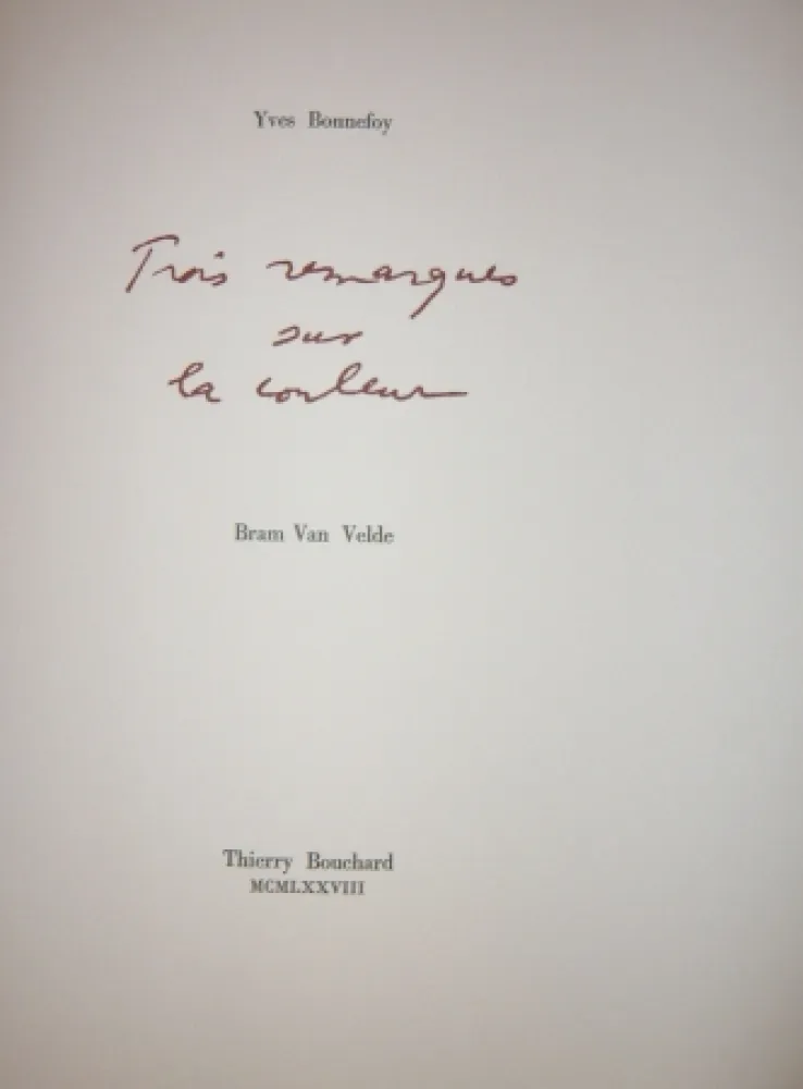 Libro Illustrato Van Velde - Cinq remarques sur la couleur