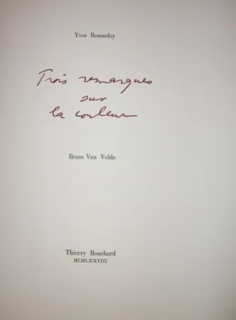 Libro Illustrato Van Velde - Cinq remarques sur la couleur