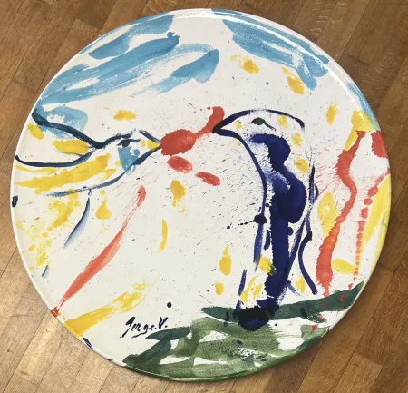 Ceramica Vandercam - Grand plat en terre cuite vernissée Les oiseaux 84 cm San Giorgio Albisola