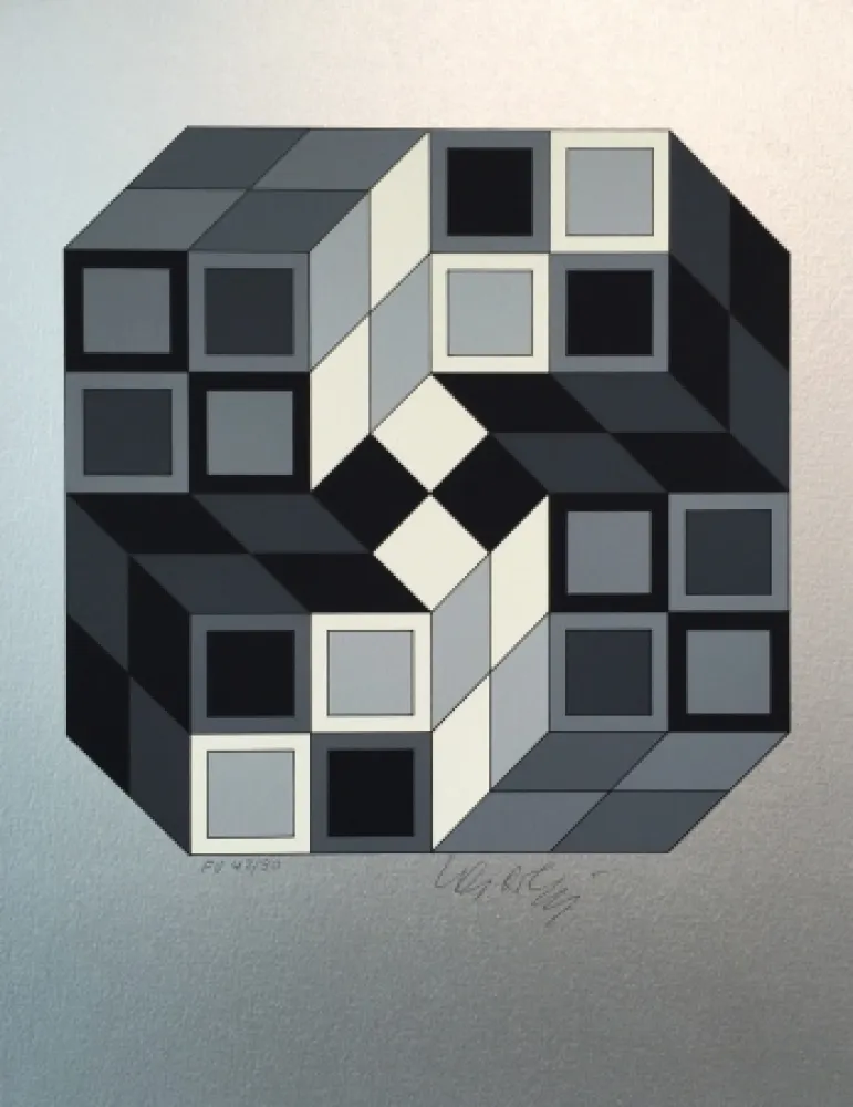 Serigrafia Vasarely - Composition Silver