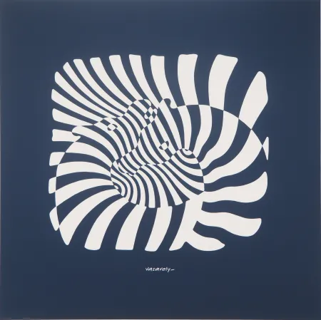 Serigrafia Vasarely - Zèbres sur fond bleu
