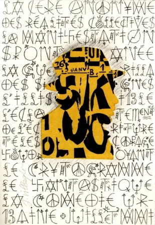 Litografia Villeglé - Autoportrait 