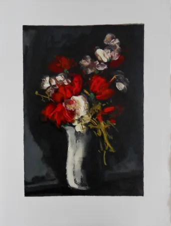 Incisione Su Legno Vlaminck - Bouquet rouge et blanc