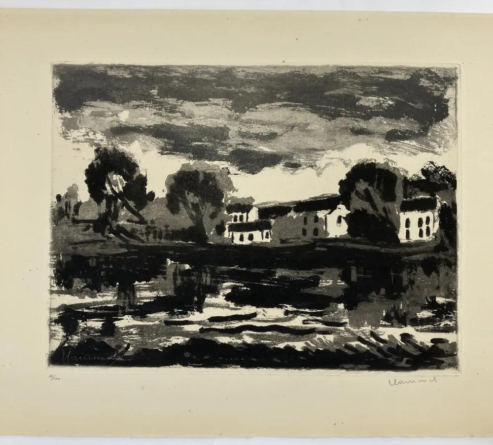 Acquatinta Vlaminck - L'Oise à Cergy, 1924