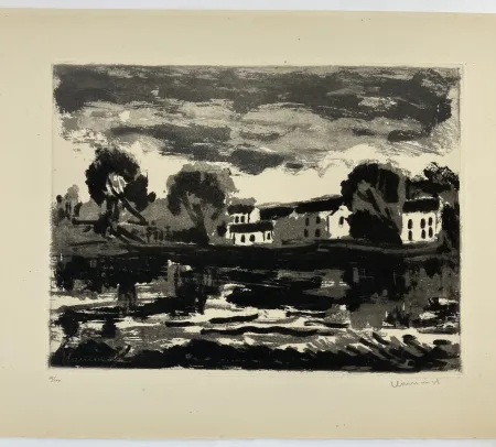 Acquatinta Vlaminck - L'Oise à Cergy, 1924