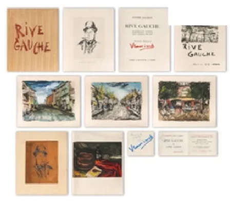 Libro Illustrato Vlaminck - RIVE GAUCHE. Quartier latin - Plaisance - Montparnasse - Les Quais - Saint-Germain-des-Prés. Exemplaire sur Japon nacré avec suites, le cuivre du portrait et une aquarelle originale.