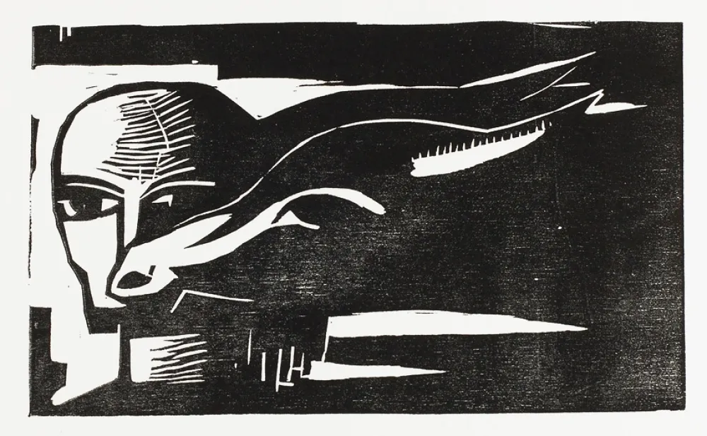 Incisione Su Legno Völker - Frau mit Ziege (Woman with Goat)