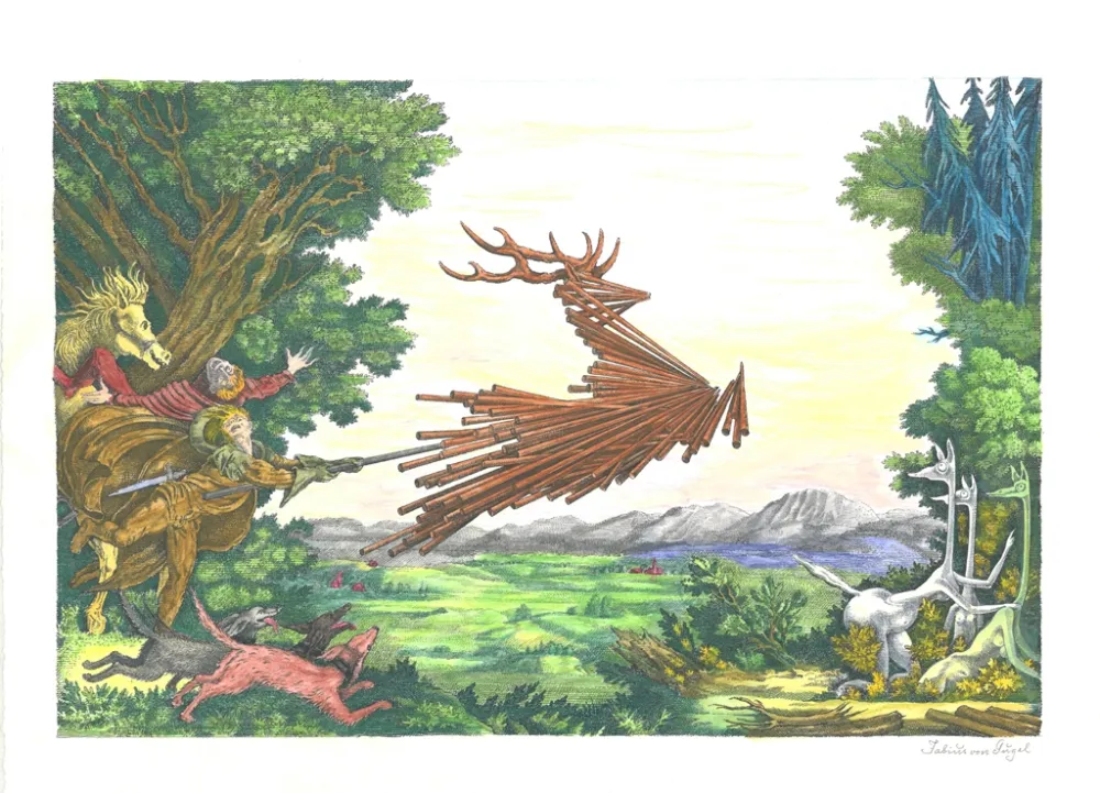 Litografia Von Gugel - Die Jagdt ist älter als das Wild