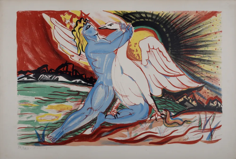Litografia Waroquier - Léda et le Cygne, circa 1950