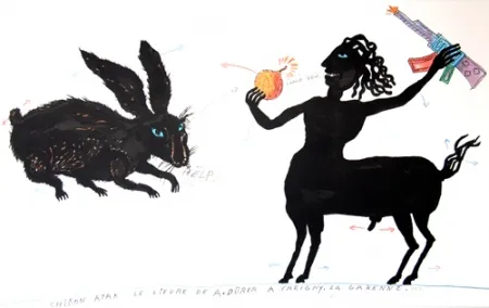 Litografia Waydelich - Chiron atak le lièvre