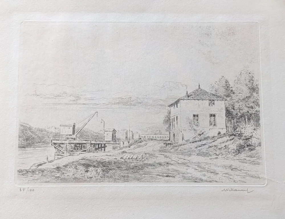 Incisione Willaume - Le Quai d'Issy