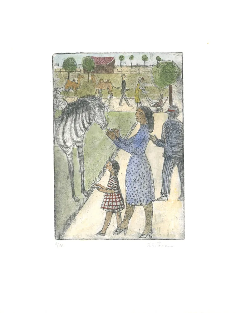 Incisione Wittmann - Im Zoo / At the Zoo