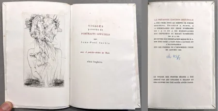 Libro Illustrato Wols - Sartre. VISAGES. 4 pointes-sèches de Wols. 1 des 15 ex. sur Chine (1948)
