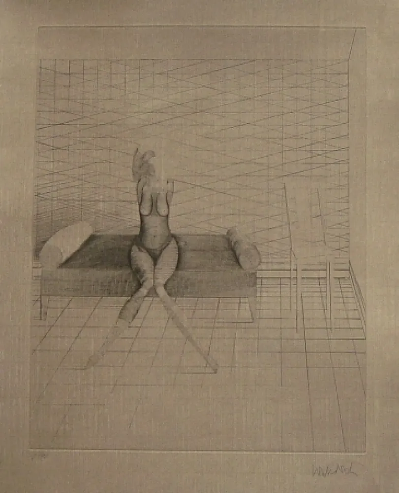 Acquaforte E Acquatinta Wunderlich - Jutta sur le canapé du studio