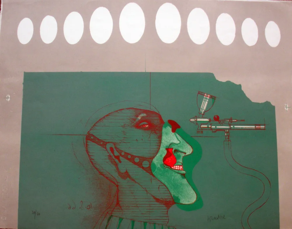 Litografia Wunderlich - Kopft mit maske