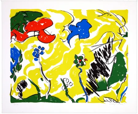 Litografia Wyckaert - Coup de vent dans le jardin