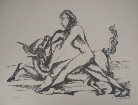 Litografia Zadkine -  Mythologie Hercule et le Taureau du roi de Crète