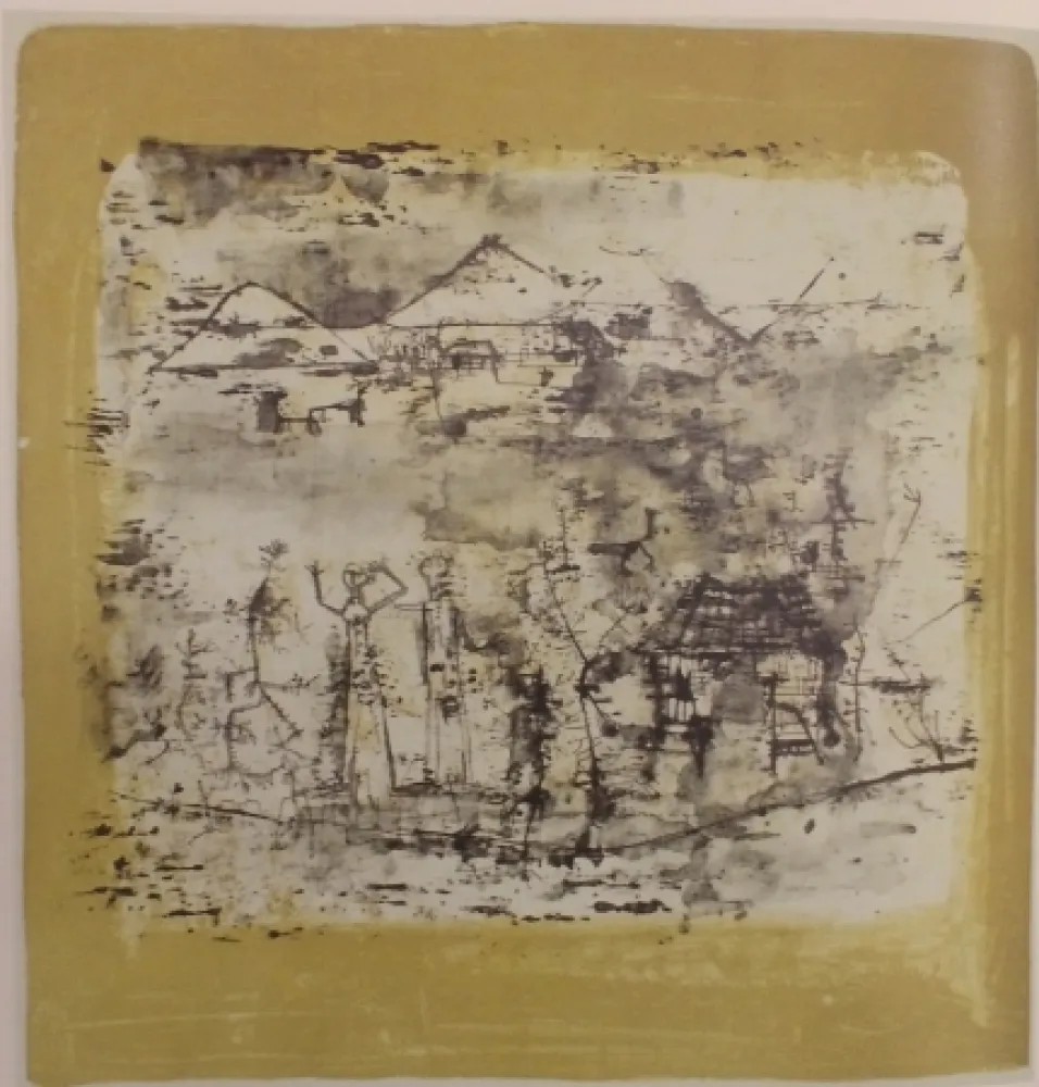 Litografia Zao - Paysage à l'homme les mains levées