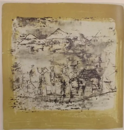 Litografia Zao - Paysage à l'homme les mains levées