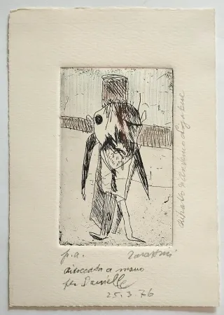 Acquaforte Zavattini - Ritratto di Antonio Ligabue