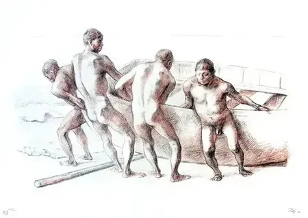 Litografia Zuniga - Hommes à la barque II, (1984)