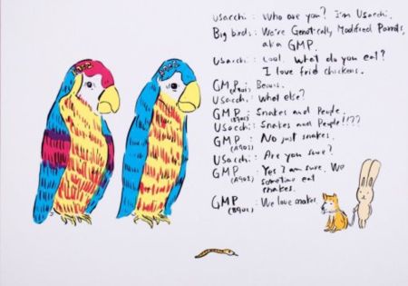 Litografia Kaga - 2 Genetically modified parrots