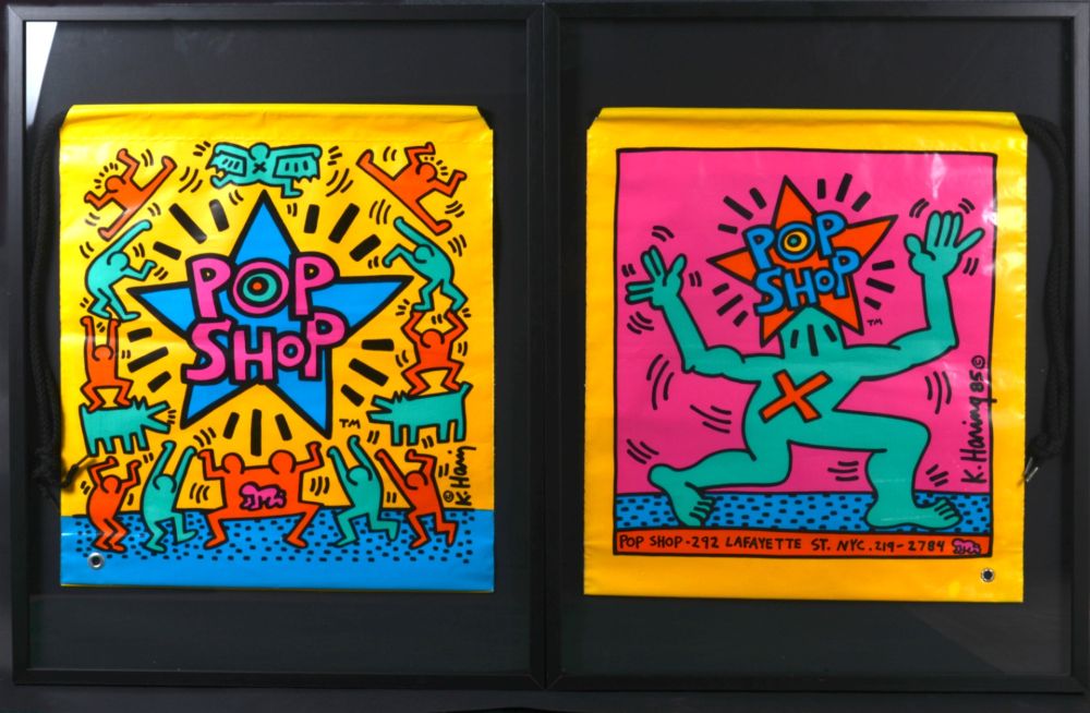 Serigrafia Haring - 2 Pop shop Bag, 1986 - Framed