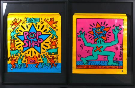 Serigrafia Haring - 2 Pop shop Bag, 1986 - Framed