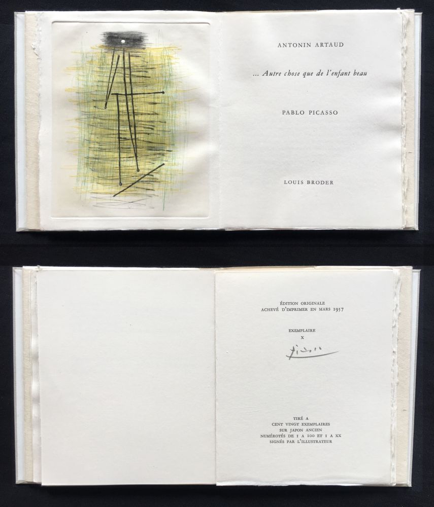 Libro Illustrato Picasso - A. Artaud: AUTRE CHOSE QUE DE L'ENFANT BEAU. Célèbre gravure originale en couleurs (1957).