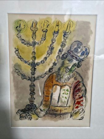 Litografia Chagall - Aaron and the Seven Branched Lampstand Story of Exodus 1966