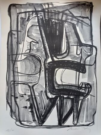 Litografia Bloc - Abstract Composition, Large Handsigned Lithograoh, 70-80's