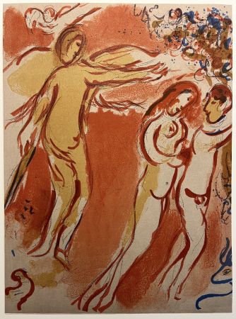 Litografia Chagall - ADAM ET ÈVE CHASSÉS DU PARADIS TERRESTRE (Dessins pour la Bible, 1960)