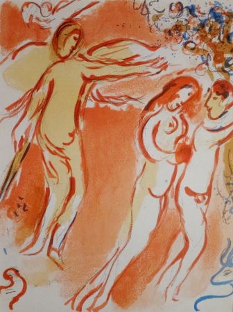 Litografia Chagall - Adam et Eve chassés du jardin d'Eden