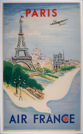 Litografia Manset - Air France Paris, vers 1950 - Hand-signed