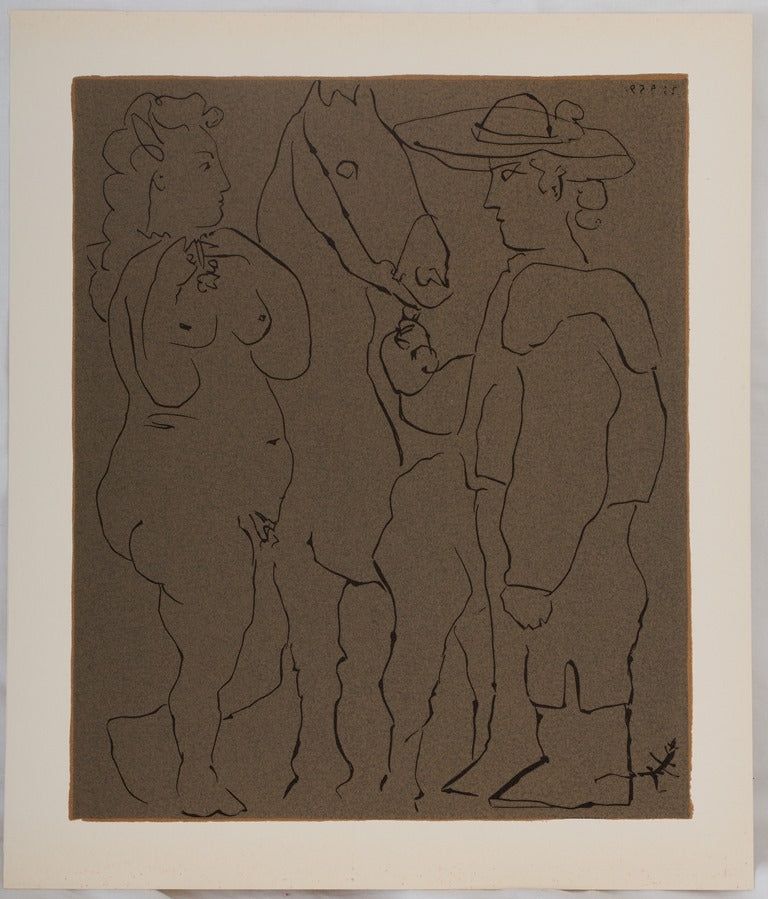 Linoincisione Picasso - Amoureux et cheval
